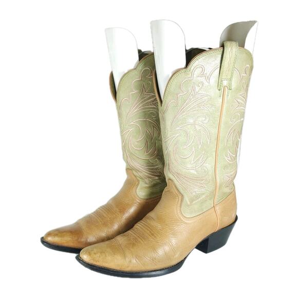Ariat Women’s Heritage US9B Mint/tan Leather R Toe Mid-Calf Western Boots - Picture 1 of 16